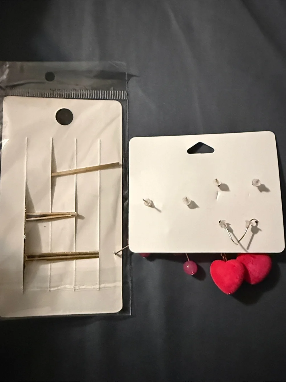 Mint Gold Butterfly Hair Clips and Pink Heart Earrings Set